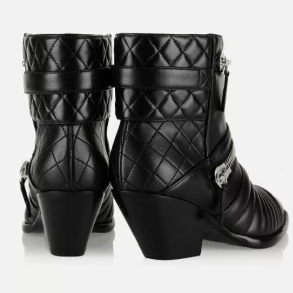 $1595❤️38.5/US8 Giuseppe Zanotti Leather Moto Biker Ankle Boots Quilted Black - Picture 5 of 11